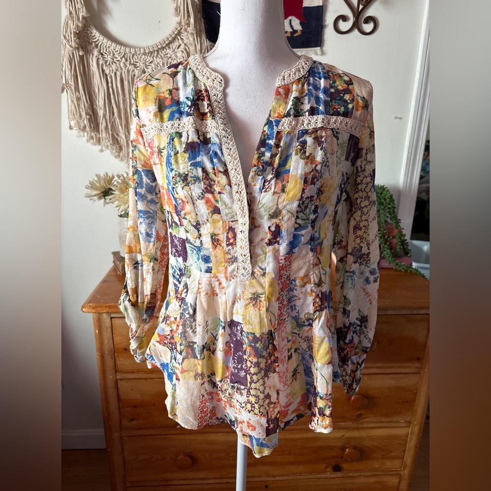Anthropologie Multicolor Patchwork Blouse